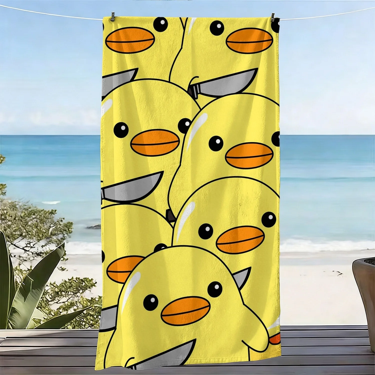 

Cute Yellow Duck Print Beach Towel, Soft Microfiber Quick Dry Oversized Bath Towel, Fun Summer Pool Blanket for Kids & Adults