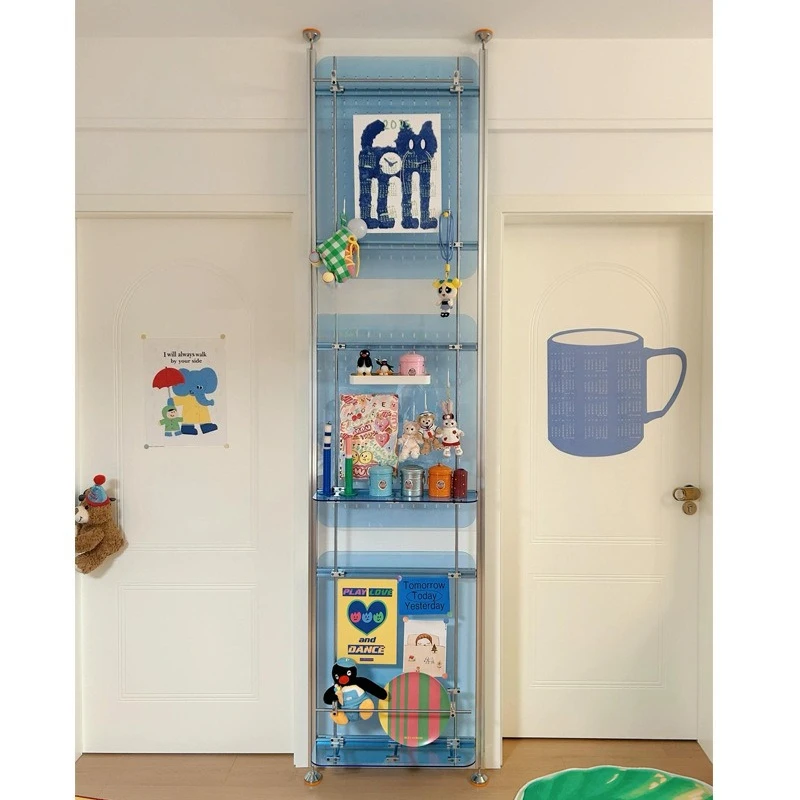 

Aluminum profile upright blue acrylic bookshelf floor shelf display rack storage rack children's picture book rack