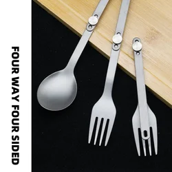 Pure Titanium Fork Spoon Tableware Set Outdoor Integrated Fork Spoon Foldable Lightweight Portable Camping Tableware Supplies