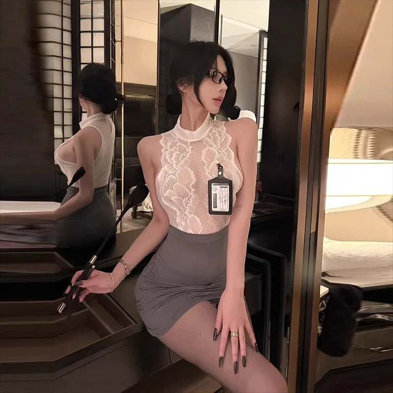 Lencería sexy; Uniforme; Uniforme de secretaria; Traje de maestro; Atuendo de oficina de niña; Minifalda; Traje de juego de rol; Falda agitada