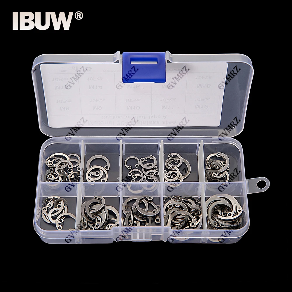 100PCS C Type Internal Circlip Retaining Clip Assortment Kit M8-M25 Stainless Steel Snap Ring Kit Set for Hole Component