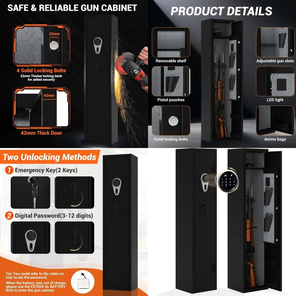 

Прочный сейф для оружия с быстрым замком по отпечатку пальца, цифровой клавиатурой и регулируемыми полками для безопасного хранения огнестрельного оружия