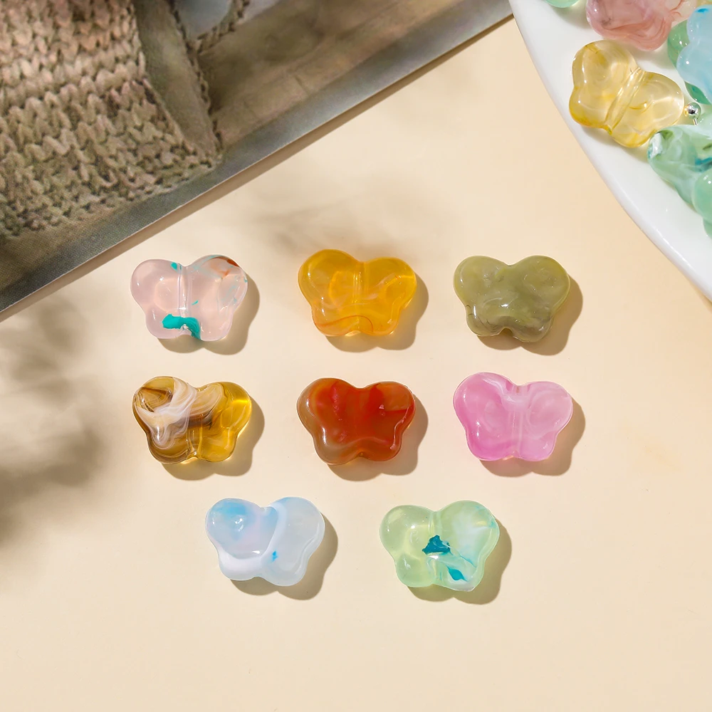 10 Teile/los Acryl Schmetterling Perlen Farbe Nette Lampwork Charm Bead für Schmuck Machen DIY Armbänder Halskette Ohrring DIY Zubehör