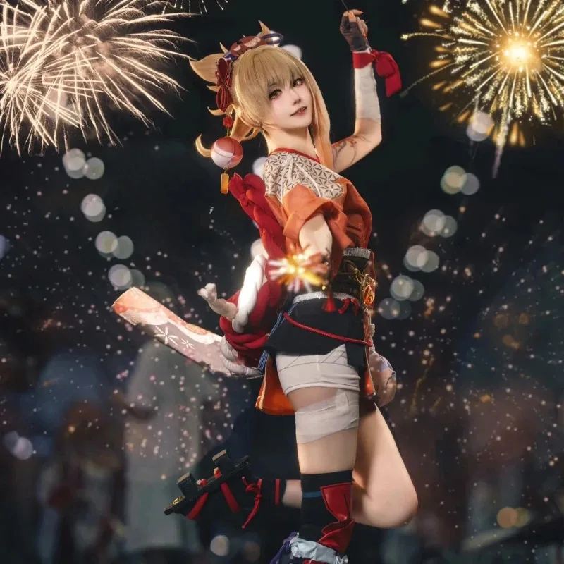 لعبة جينشين إمباكت Yoimiya أزياء تنكرية ريوكينكا هانابي شعر مستعار للرقص للنساء شخصية أنيمي الهالوين كرنفال لعب الأدوار