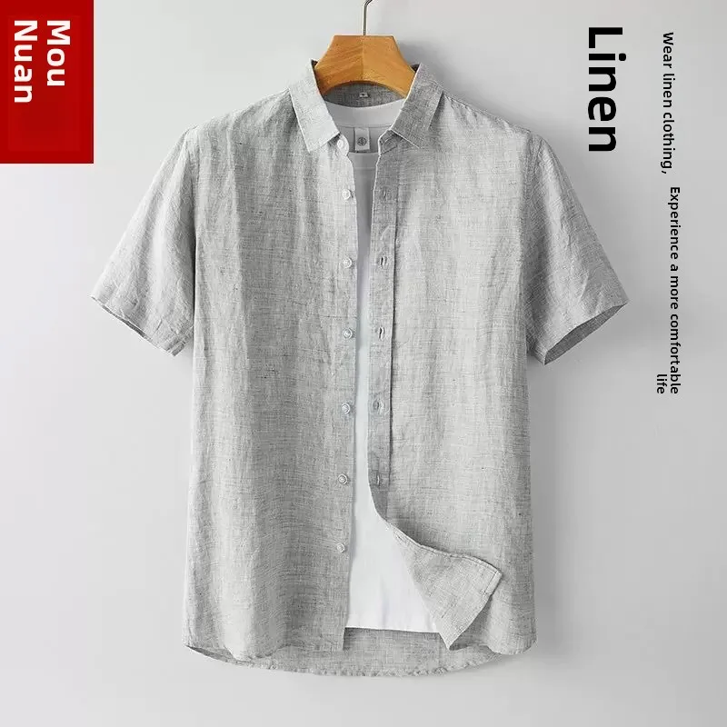 

Color Woven Linen Cotton Shirt Summer Thin Short Sleeve Casual Outdoor Men's Fashionable Top Breathable Comfortable