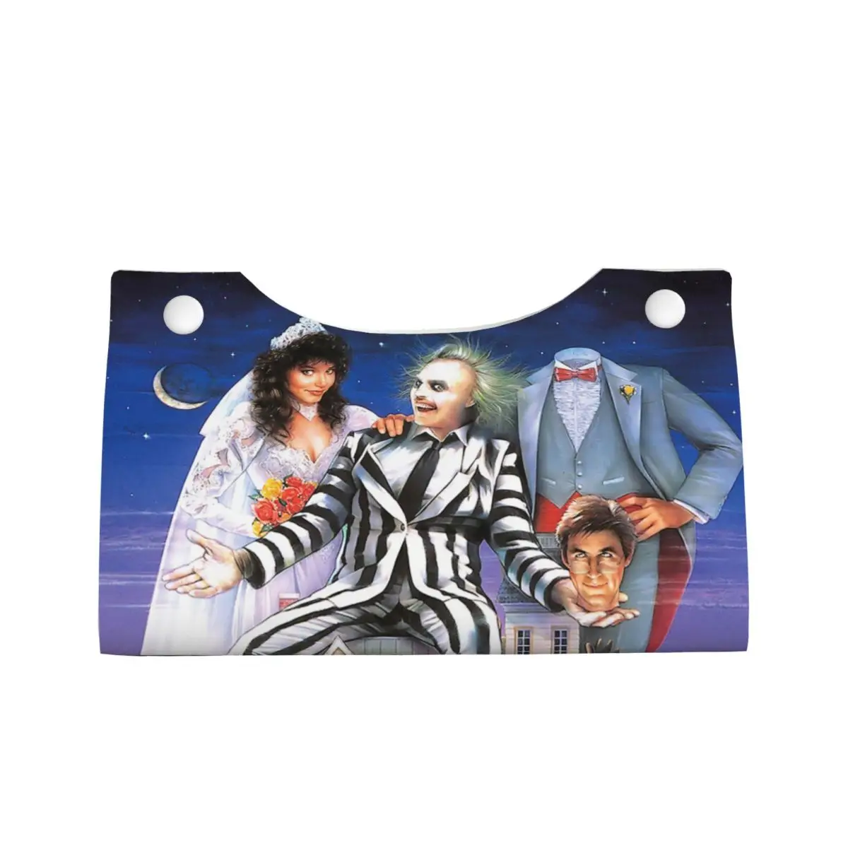 Custom Horror Film Beetlejuices Tissue Box Cover Rectangular PU Leather Tim Burton Facial Tissues Holder for Car