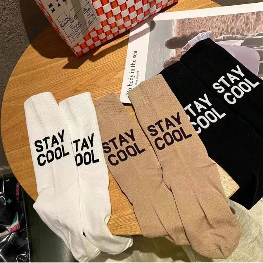 

Dreamlikelin 3pairs/lot Korean Style Female Socks Stay Cool Letters Print Women Girls Middle Tube Socks