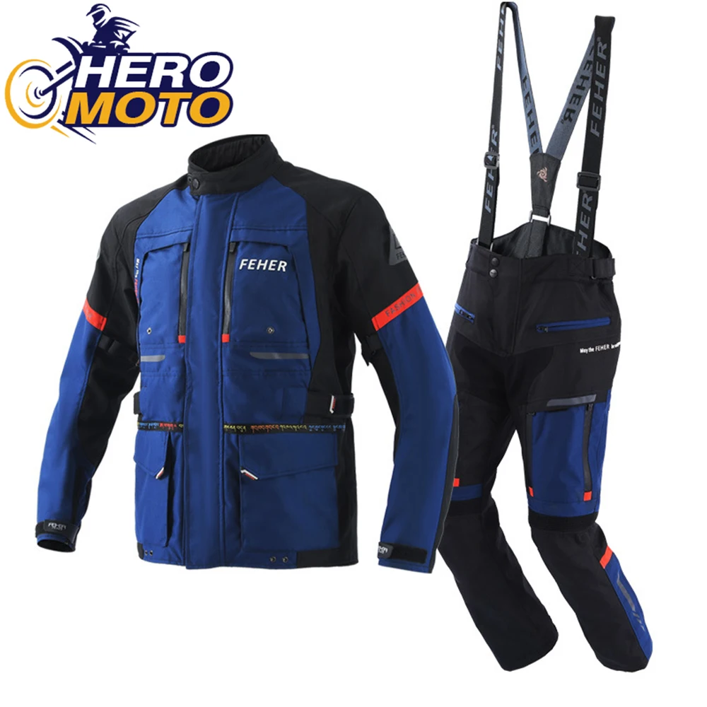 

FEHER Motorcycle Suit Waterproof Motocross Riding Jacket Men Cold-proof Motorbike Pants CE Protective Gear Size S-7XL