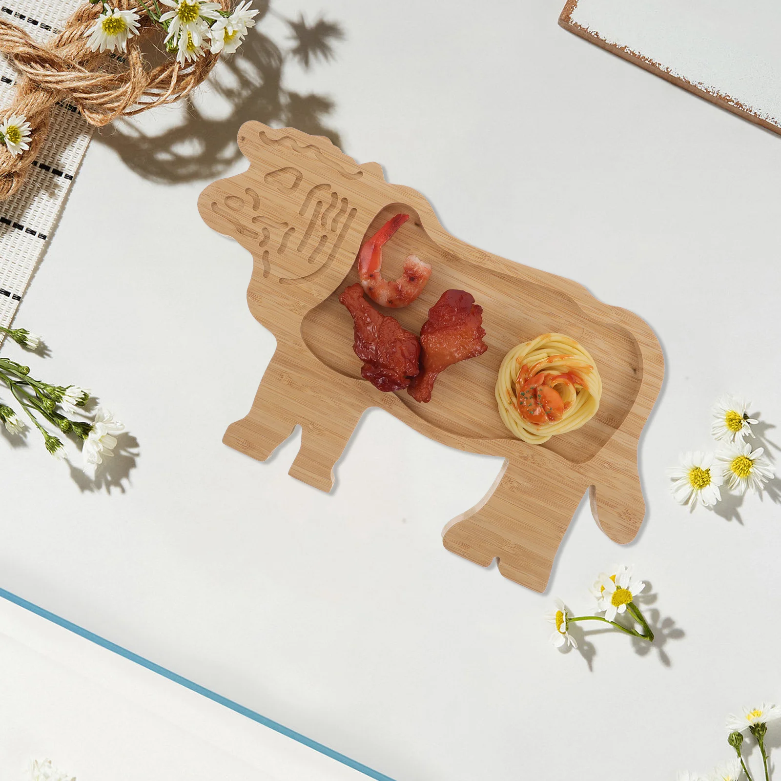 Bandeja de bambú para servir en forma de vaca, diseño de vaca india sagrada, bandeja de comida de bambú hecha a mano, plato para aperitivos, tabla de queso, plato para aperitivos
