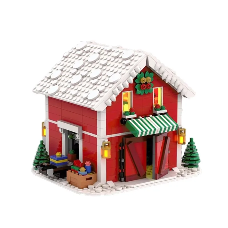 MOC Santa Claus Street-side Workshop  Grilled Meat House Coffee House Christmas Action Figures Building Blocks Kid Toys Gift