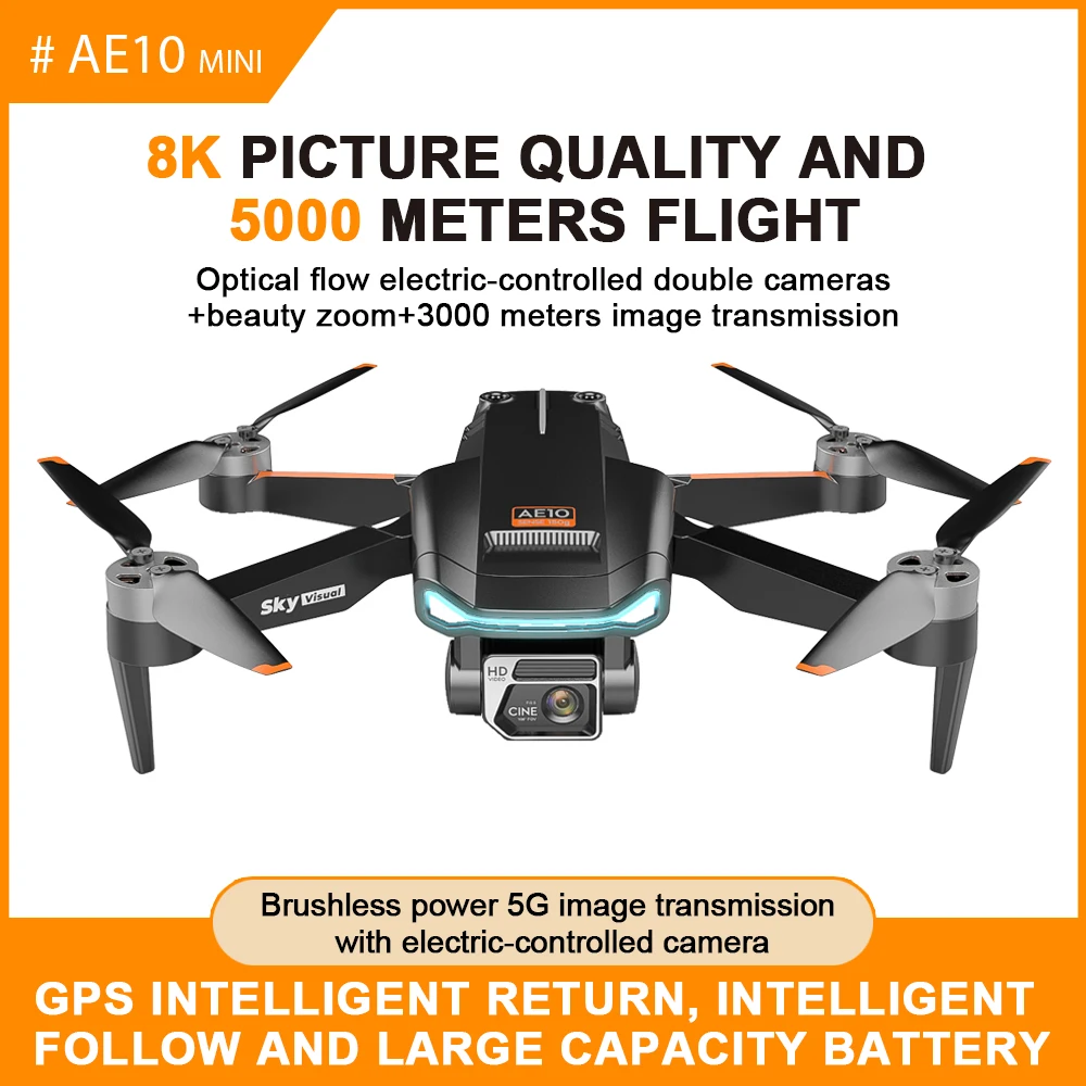 

AE10 GPS Professional Drone 8K HD Dual Camera With 5G WIFI Wide Angle Obstacle Avoidance Brushless Foldable Quadcopter 5 km Dist