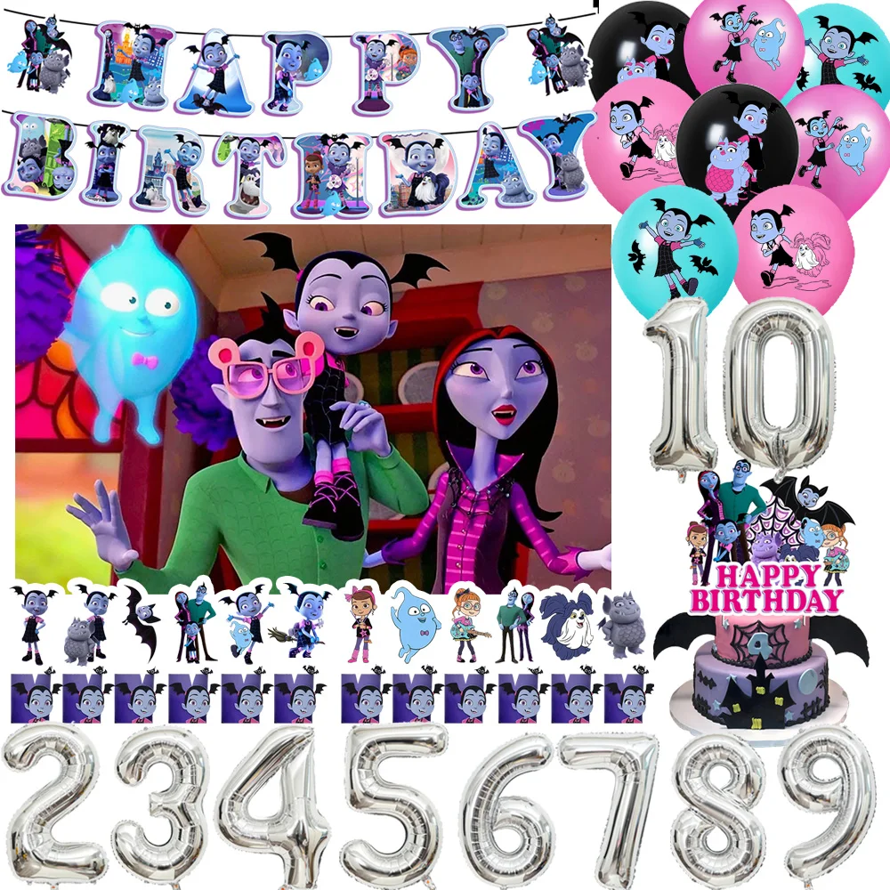 

Cartoon Vampirina‌ Theme Kid Birthday Party Decorations Number Balloon Background Banner Cake Topper Baby Shower Party Supplies