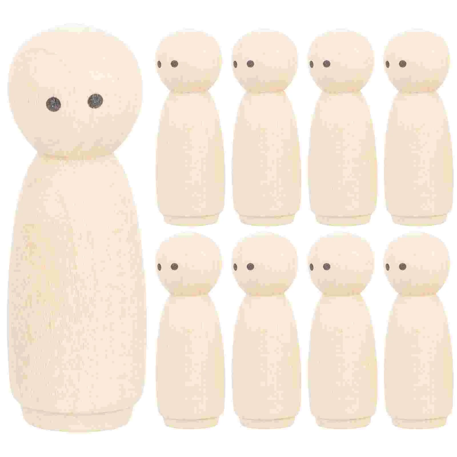 10 Pcs DIY Showcase Display Toy Wood Crafts Unfinished Wooden Peg Dolls Hook up Painting