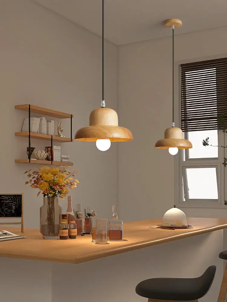 BOTIMI Single Solid Wood LED Pendant Light For Dining Wire Hanging Kitchen Lustre Kitchen Luminaire Island Suspension Lighting