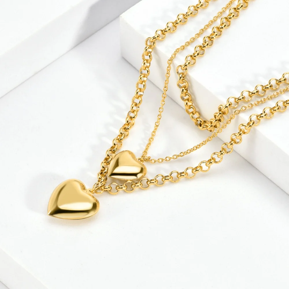 

Stainless Steel Multilayer Heart Pendant Necklace For Women Girls Gold Plated Clavicle Chain Charm Choker Jewelry Birthday Gift
