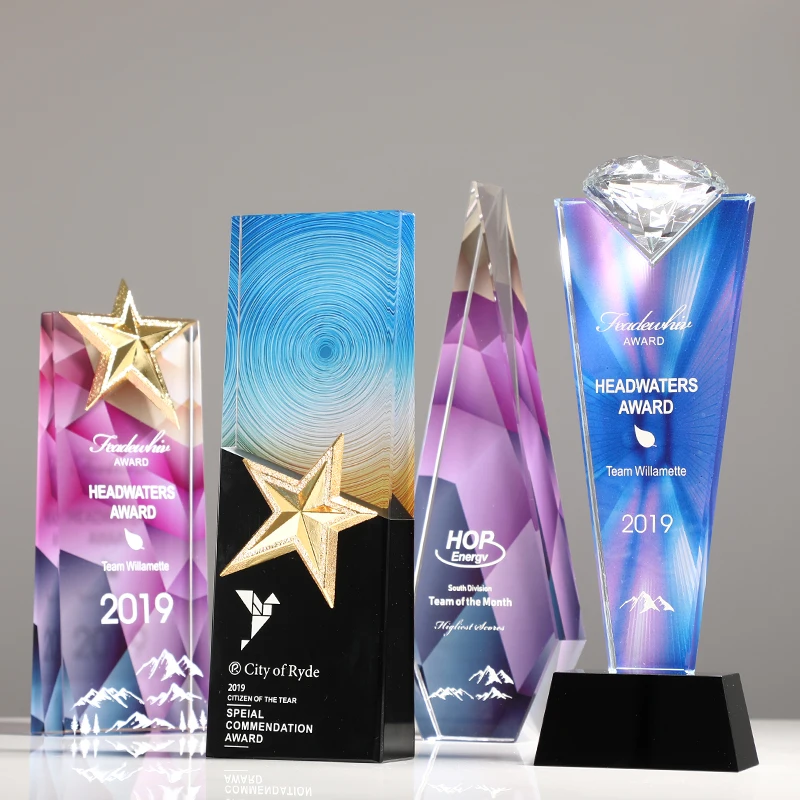 

Индивидуальный хрустальный трофей с пентаграммой, цветная печать, награда за спортивный фильм, выдающийся сувенир для сотрудников, украшение для дома, 1 шт.