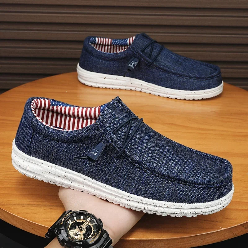 Men\'s Breathable Casual Canvas Shoes Comfort Slip-on Loafers Soft Penny Walking Shoes for Men Lightweight Driving Boat Shoes