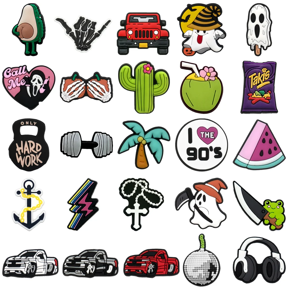 1-50 PCS Car Ghost Shoe Charms, Dumbbell and Coconut Tree Charms for Shoes, Cross Watermelon Sandal Clog Clips