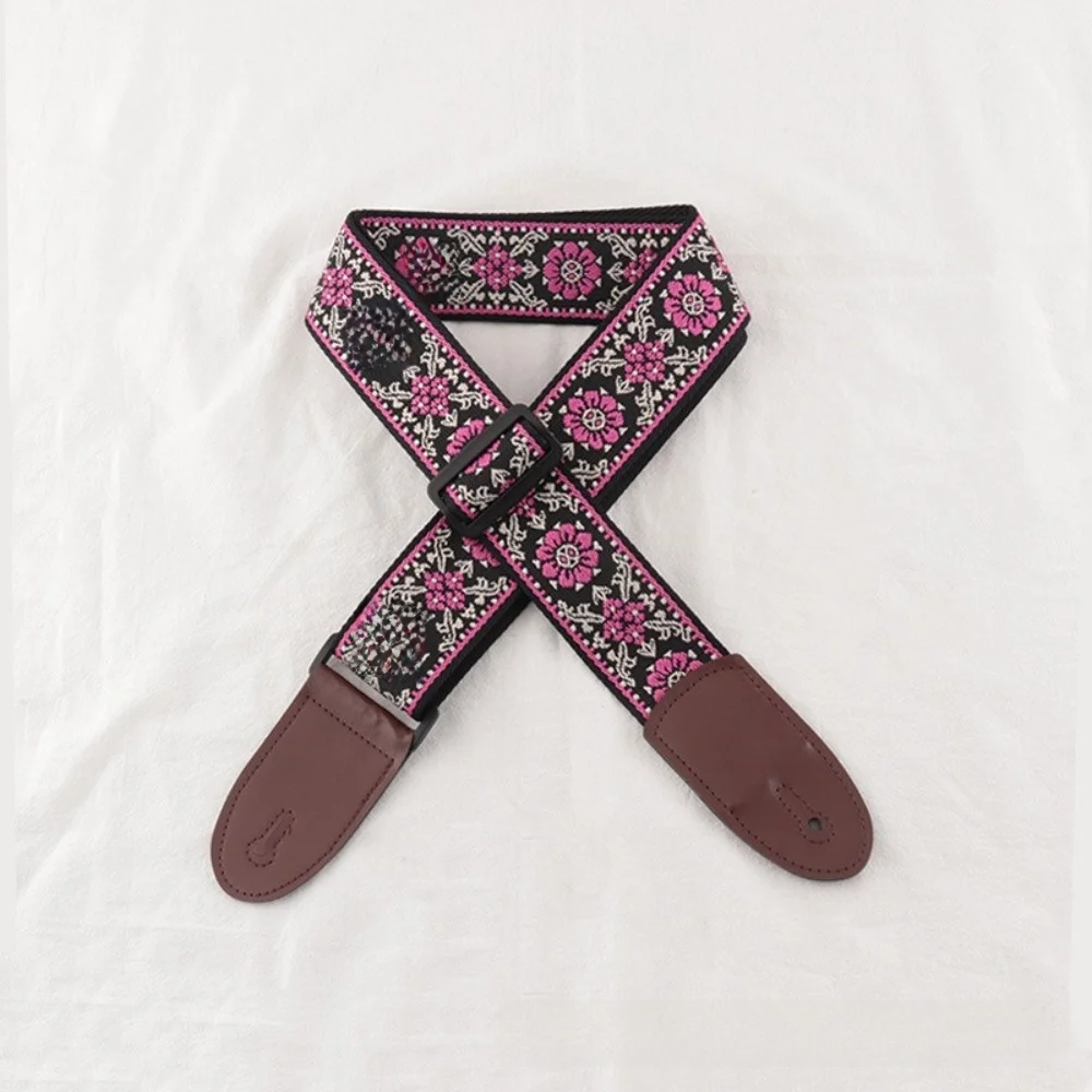 Durable Leather Guitar Strap Multi-Color Wide Adjustable Neck Strap Embroidery Bass Strap for Bass Guitar