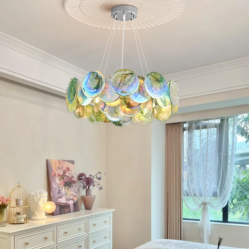 Lámpara de cristal rosa Murano, decoración redonda de lujo francesa, lámpara colgante de cristal colorido para dormitorio, sala de estar, lámpara colgante