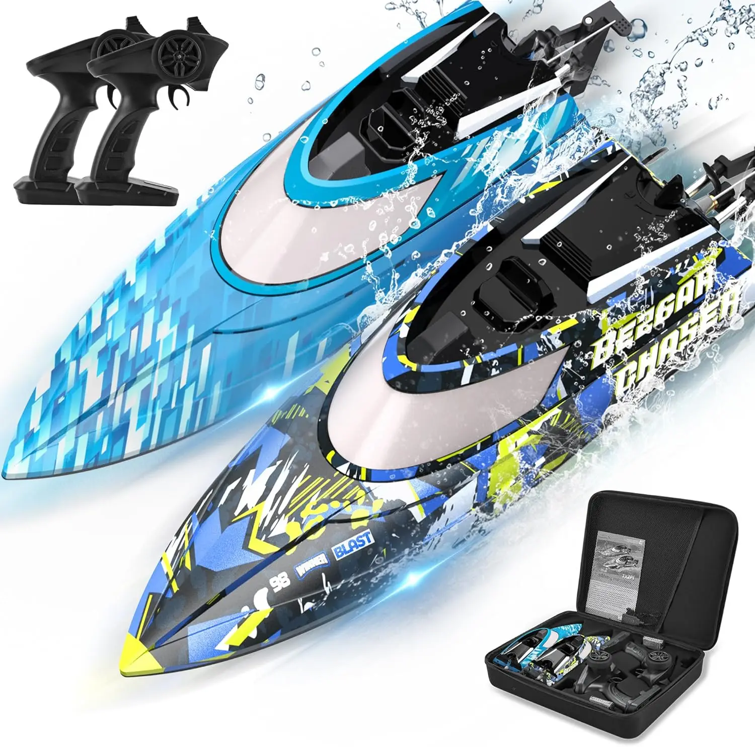 High-Speed RC Boat 2-Pack, 12 Inch, 30 KPH, with Portable Case, for Lakes, Pools & Salt Water, Summer Toys for Adults & Ideal Gifts for Boys Ages 6-12