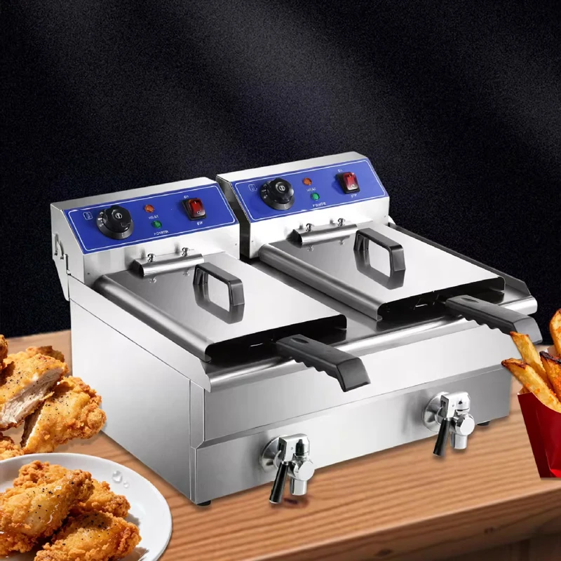 Stainless Steel Large Capacity Fryer Dual Cylinder Constant Temperature Household French Fries Maker Machine 220V
