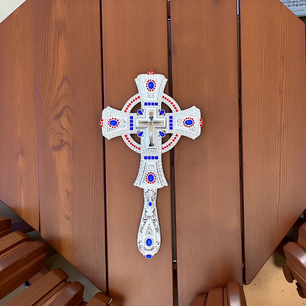 

Orthodox Hand Cross - Elegant Gold-Finished Zinc Alloy with Floral and Vine Motifs, Ideal for Ceremonies and Home Decor