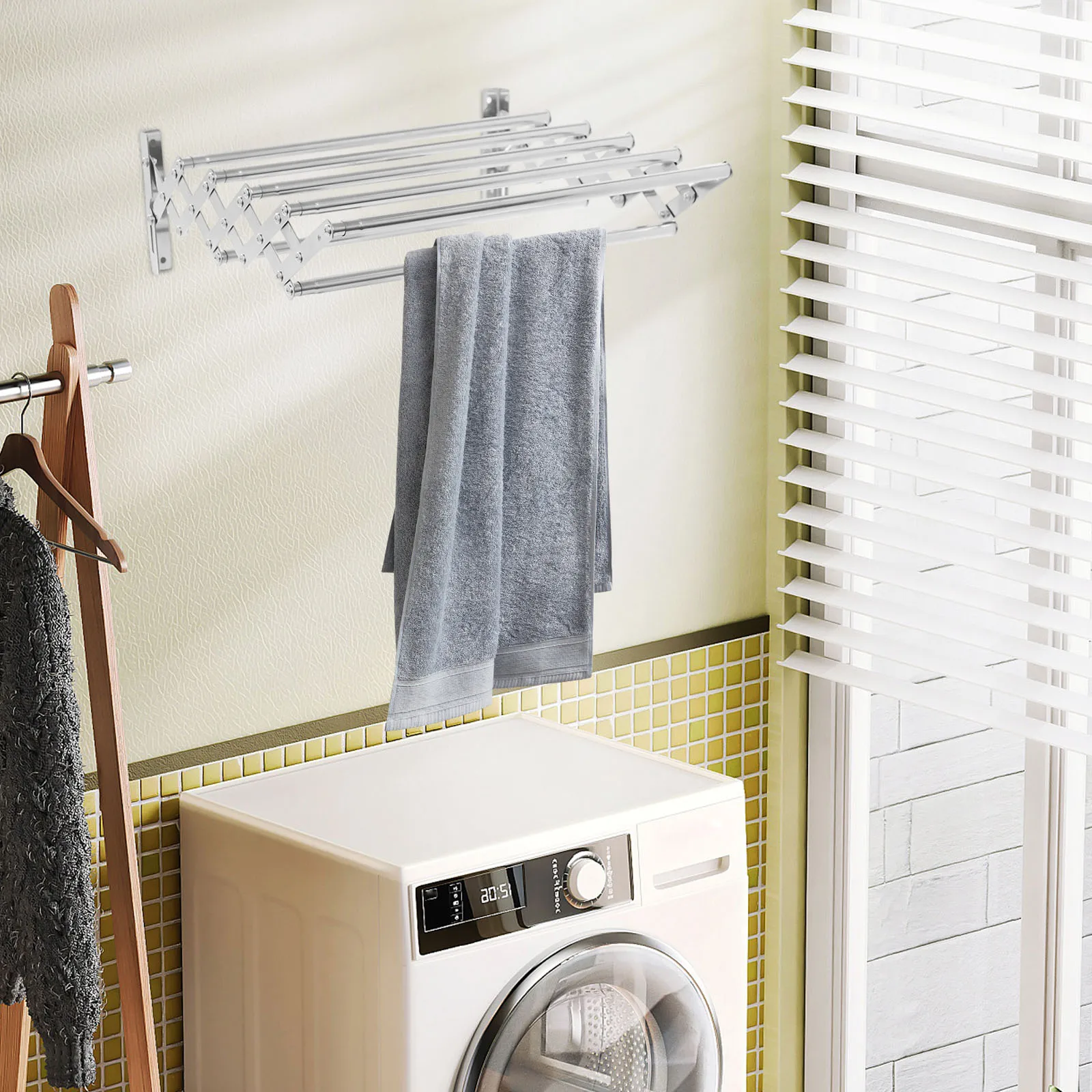 

Wall Mounted Clothes Drying Rack Stainless Steel Folding Expandable 42~80cm Towel Dryer Hanger Multi-Layer for Home Bathroom