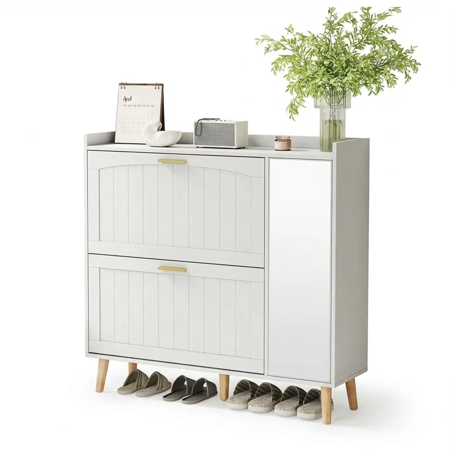 Slim Slim Shoe Cabinet Mirror 2 Flip Drawers Adjustable Shelves Storage Organizer Entryway Hallway Bedroom White, Customized - Aliexpress Deal