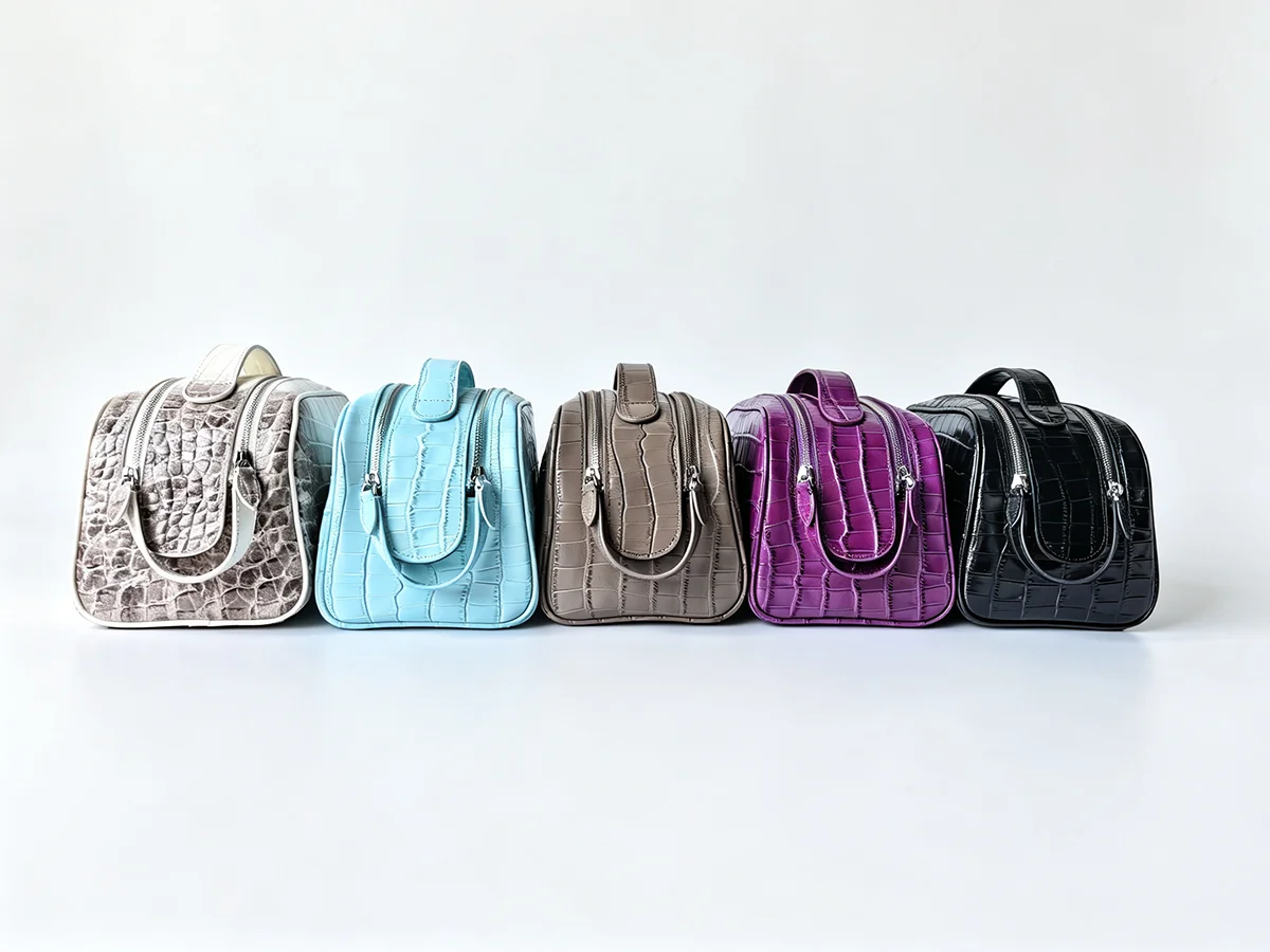Echtleder-Kosmetiktasche mit Krokodil-Textur, Reise-Kosmetikbeutel, große Kapazität, Unisex-Organizer, mehrere Farben zur Auswahl. – Detail 7