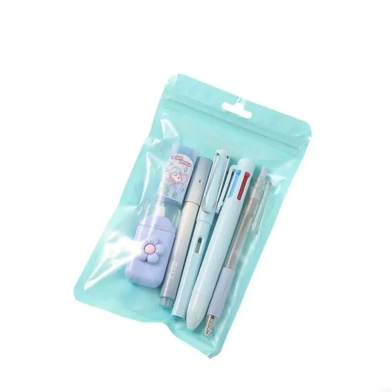 CORA 6Pcs Student Stationeries with Multicolored Pen Eraser Pencil Correction Tape