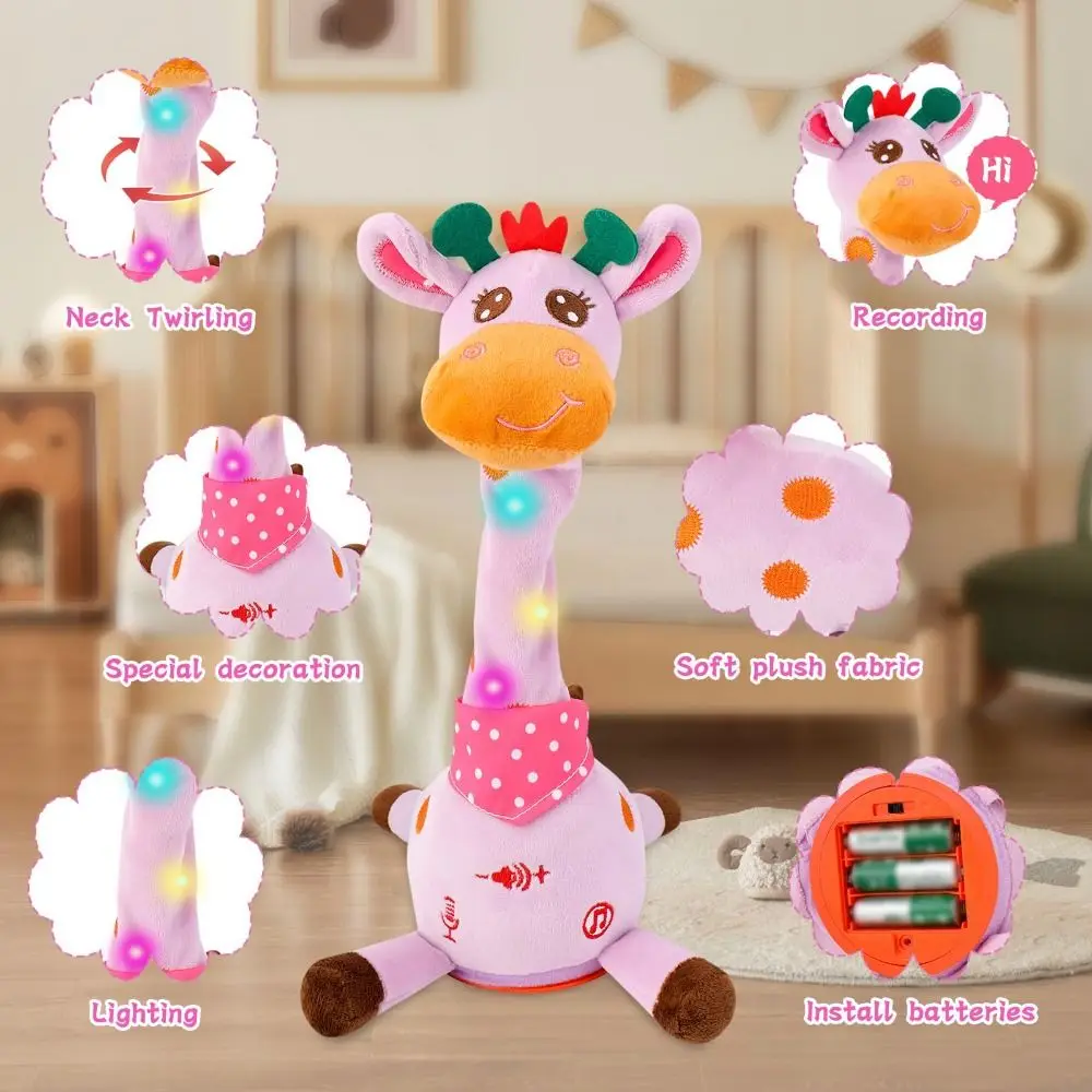 Repeating What You Say Dancing Talking Giraffe Adjustable Volume with 10 Songs Animal Glowing Swaying Dancing Giraffe Gifts