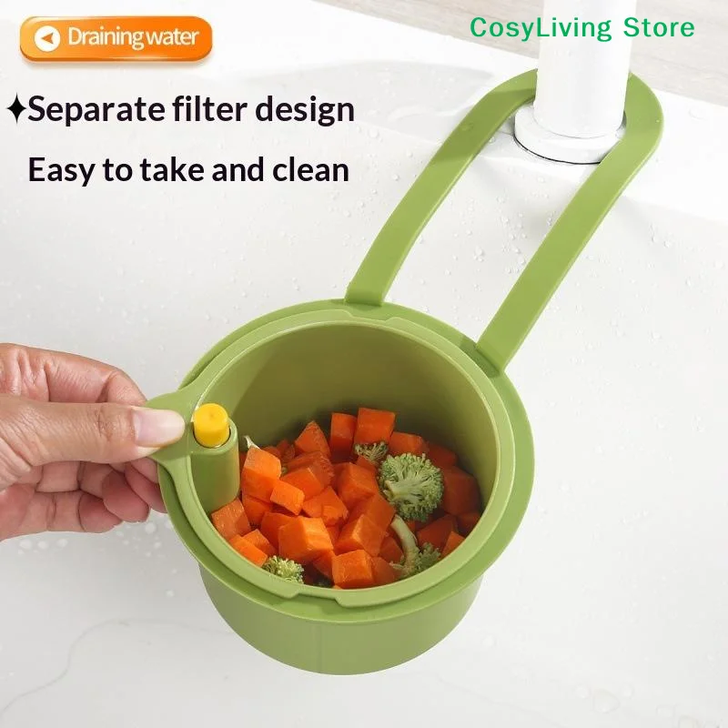 2 IN1 Adjustable Sink Drain Basket Automatic Basket Sink Sponge Rack Faucet Hanging Filter Bag Kitchen Waste Collector