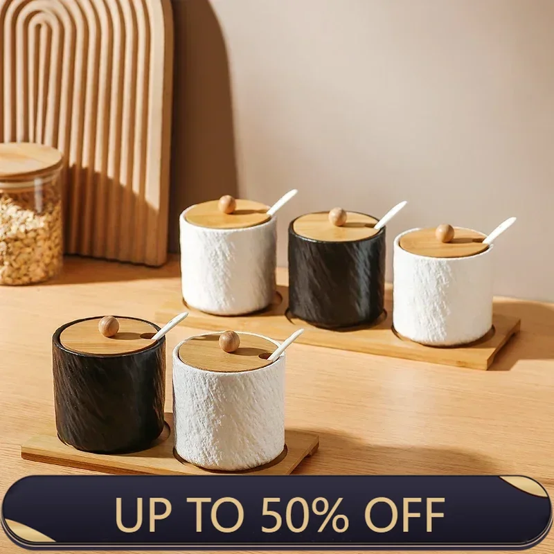 Household Ceramic Seasoning Bottle Jar Seasoning Box Chili Salt Sugar Jar Monosodium Glutamate Seasoning Box Kitchen Supplies