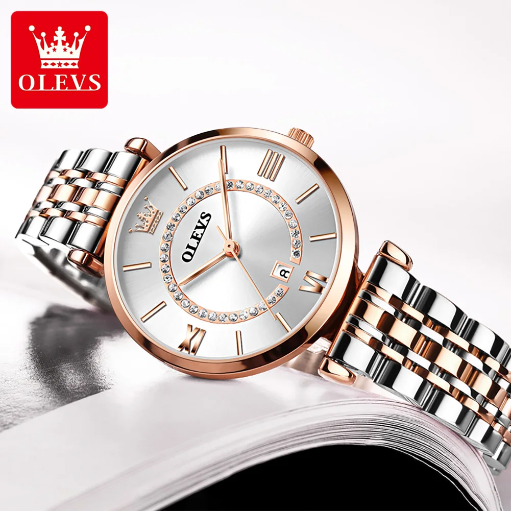 OLEVS 6892 Women's Watches Elegance Fashion Original Wristwatch Waterproof Stainless Steel Mesh Belt Luminous Function Watch