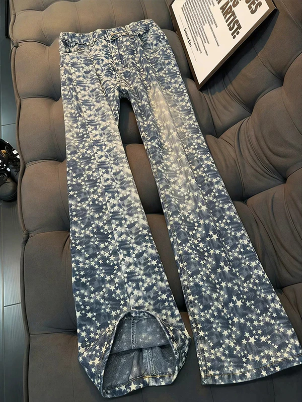 

Floral Embroidered Men's Jeans Straight Leg Waed Tie Dye Spring Faion High Waist Zipper Closure Cotton Polyester Blend