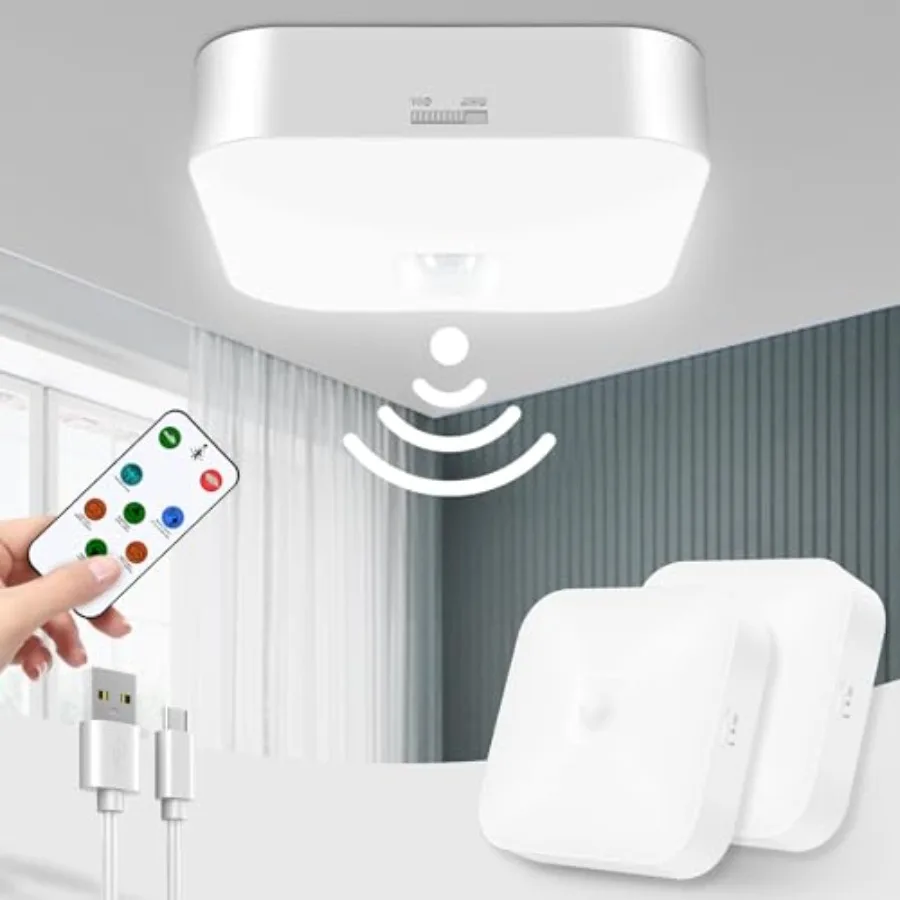 

Перезаряжаемый потолочный светильник с датчиком движения для помещений/улицы, беспроводной, на батарейках, с пультом ДУ, для дома