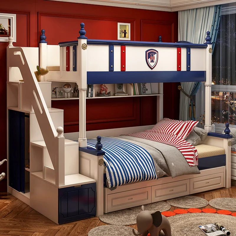 bed with bunk beds, boys with two or two floors of solid wood high and low beds, slide beds, mother and double beds.