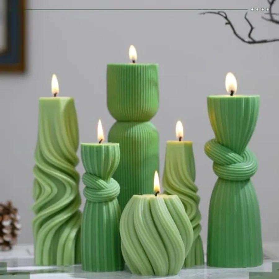 

6 Pcs Ribbed Pillar Candles Modern Aesthetic Ribbed Decorative Candle Set Cute Soy Wax Scented Decor for Home