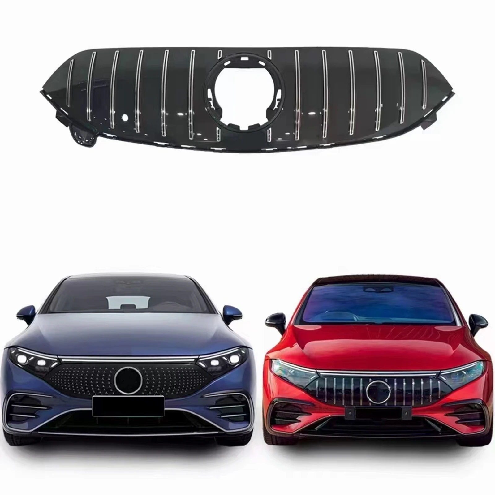 

Front Grille Grill For Mercedes-Benz W297 V297 EQS EQS450 EQS580 2022-2024 4-Door GT Style Silver Upper Bumper Hood Mesh Grid