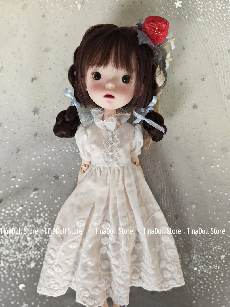 （TinaDoll Store) Landoudou/blythe lace embroidery flower Clothes set( one-piece dress )for Landazz Landoudou/Blythe/ob22/ob24 Do