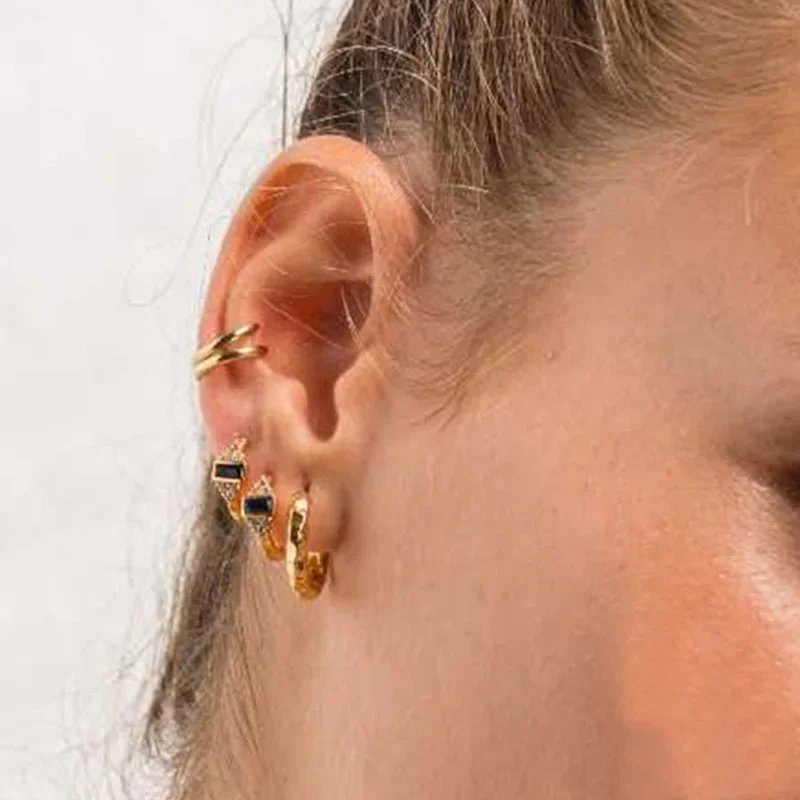 Minimalism Sapphire Rosered Zircon 18K Gold Plated Hoops Earrings for Women Jewelry Accessories