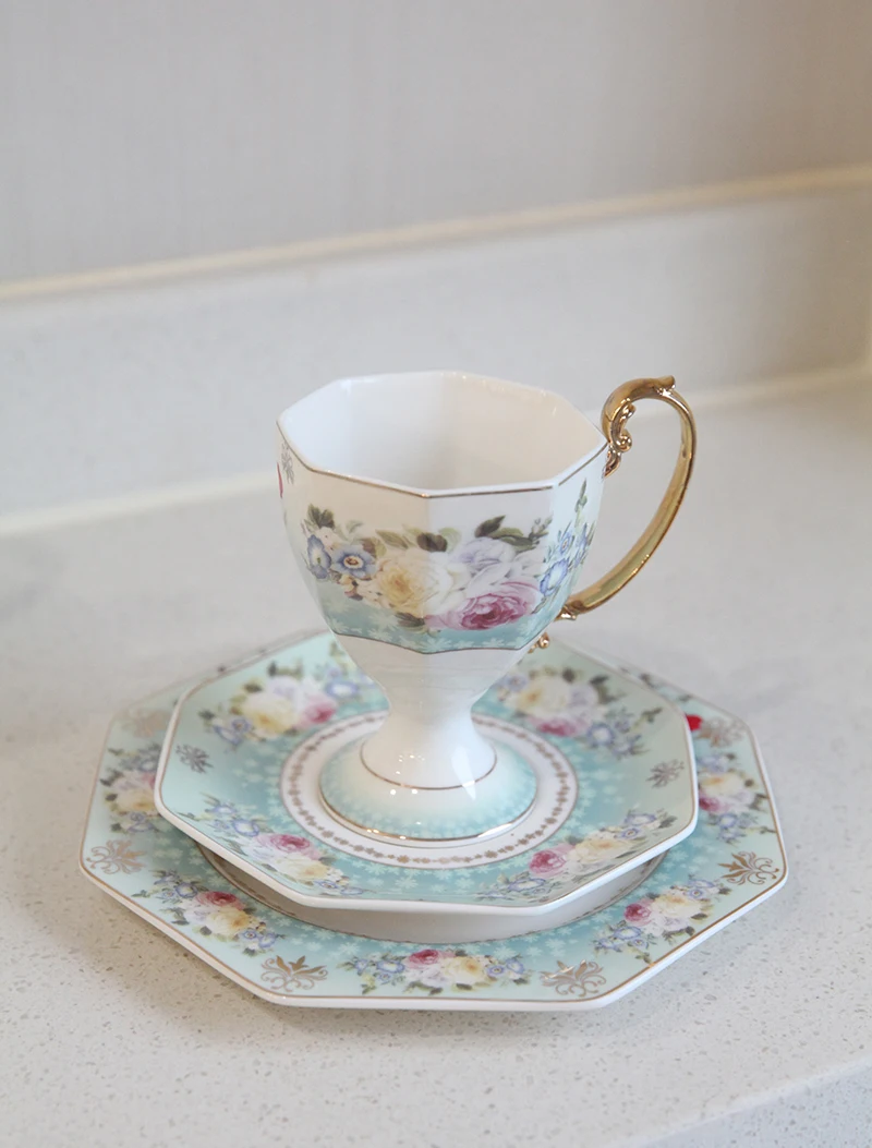 European court style retro luxury ceramic decal teapot, coffee cup, plate, dessert plate
