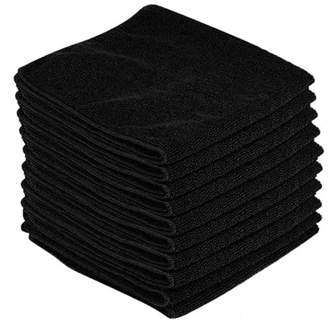 10pcs Black Car Cleaning Detailing Microfiber Soft Polish Cloths Towel Lint