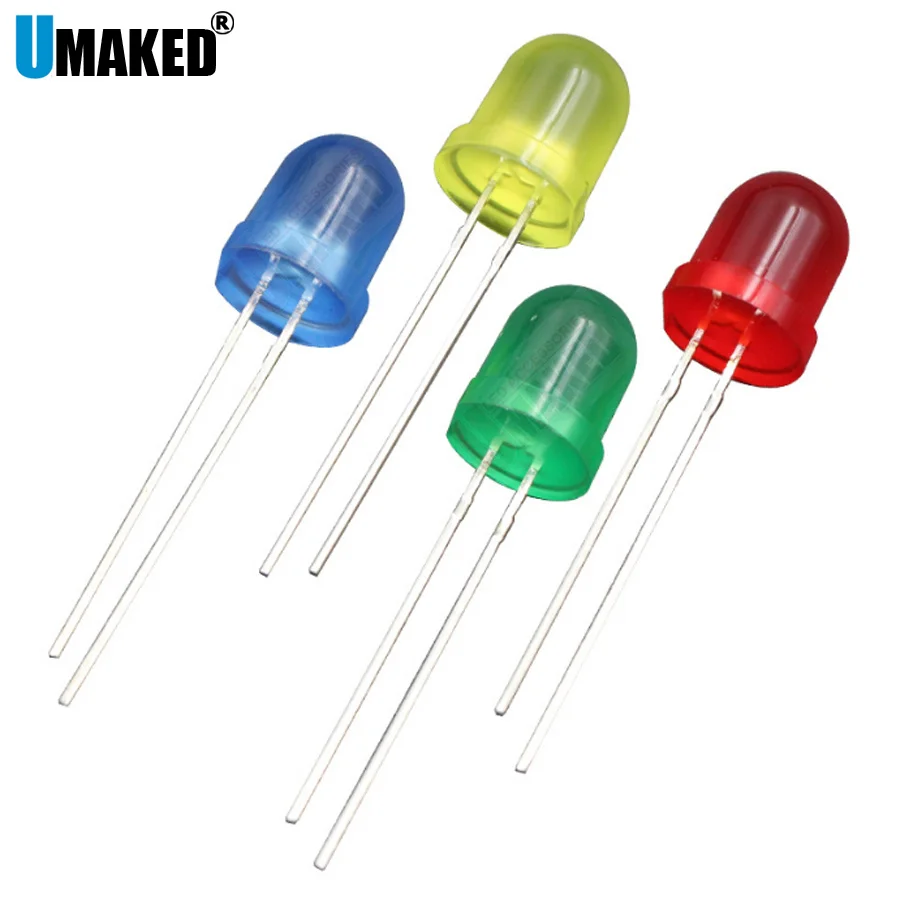 500PCS 8mm Color LEN LED round lamps diodes chip 3.2-3.4v 20mA light beads F8 led Emitting diodes WW/W/R/G/B/Y Lighting DIY lamp