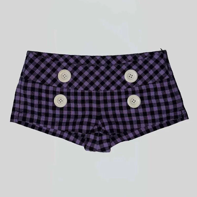Sommer Damen Y2K Street Club Gingham Karierte Vier-Knopf-Dekor Niedrige Taille Ultra Kurze Bodycon Booty Hot Pants Shorts – Detail 7