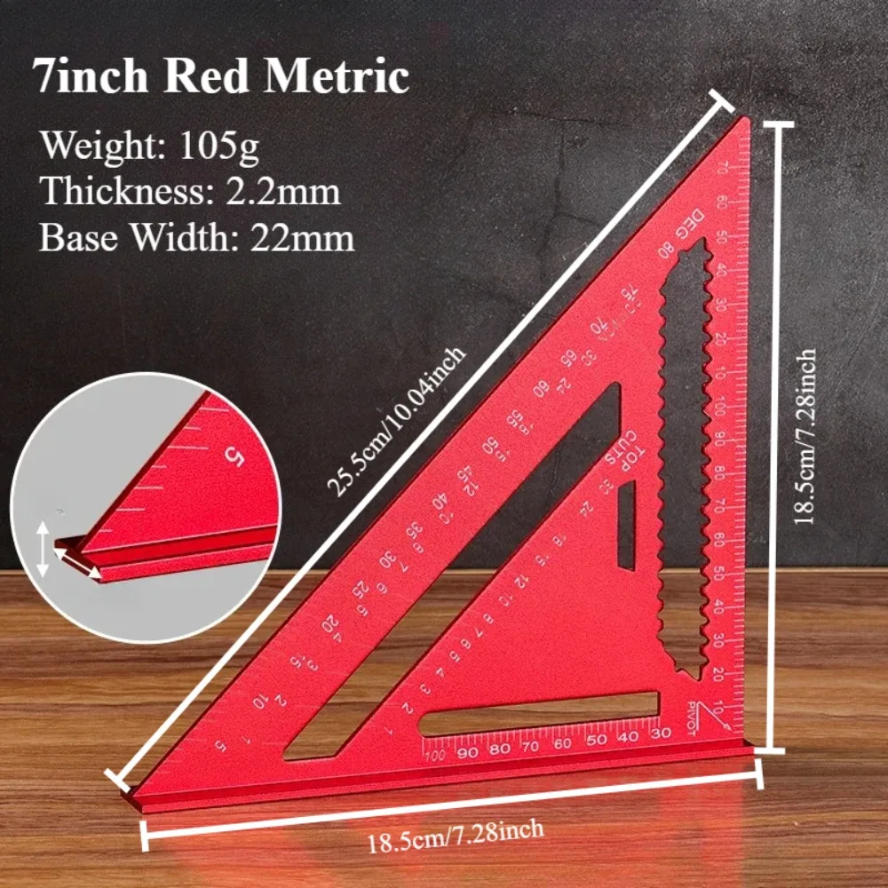 7''/12'' Metrisches Holzbearbeitungs-Hochpräzisions-Dreiecklineal, Aluminiumlegierungslineal mit Ergonomischem Griff für DIY & Messungen – Detail 9