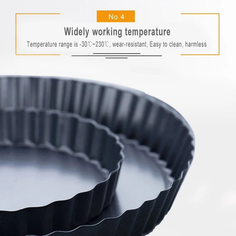 popop Non-Stick Quiche Flan Pan Molds Pie Pizza Cake Round Mould Removable Loose Bottom Fluted Heavy Duty Pie Pan Bakeware 9In