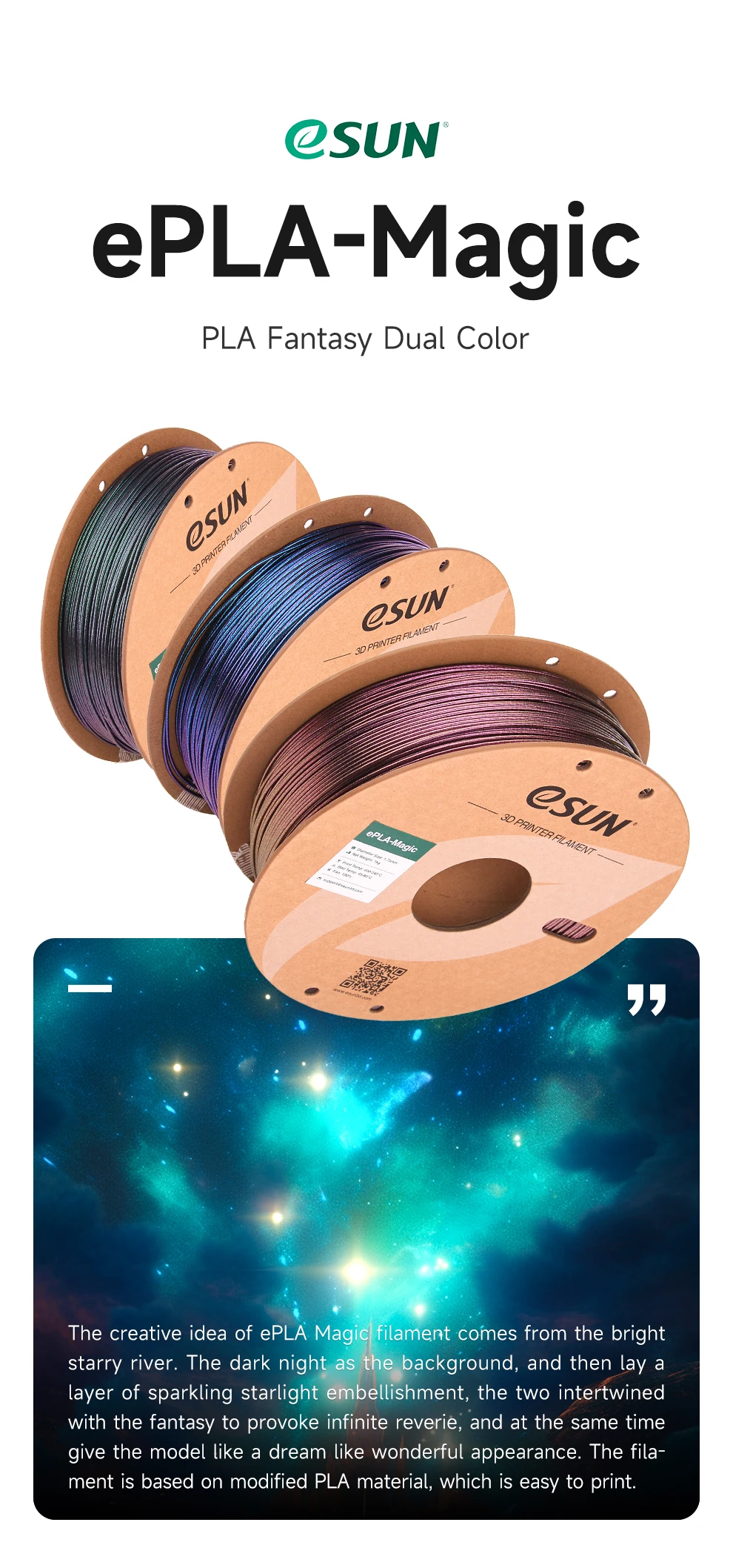ESUN Magic PLA 3D-Filament Zweifarbiges 3D-Drucker-Filament 1,75MM 1KG Glitzer-Filament Dunkel Funkelnd DIY 3D-Kunstwerk Für Bamb Lab – Detail 1