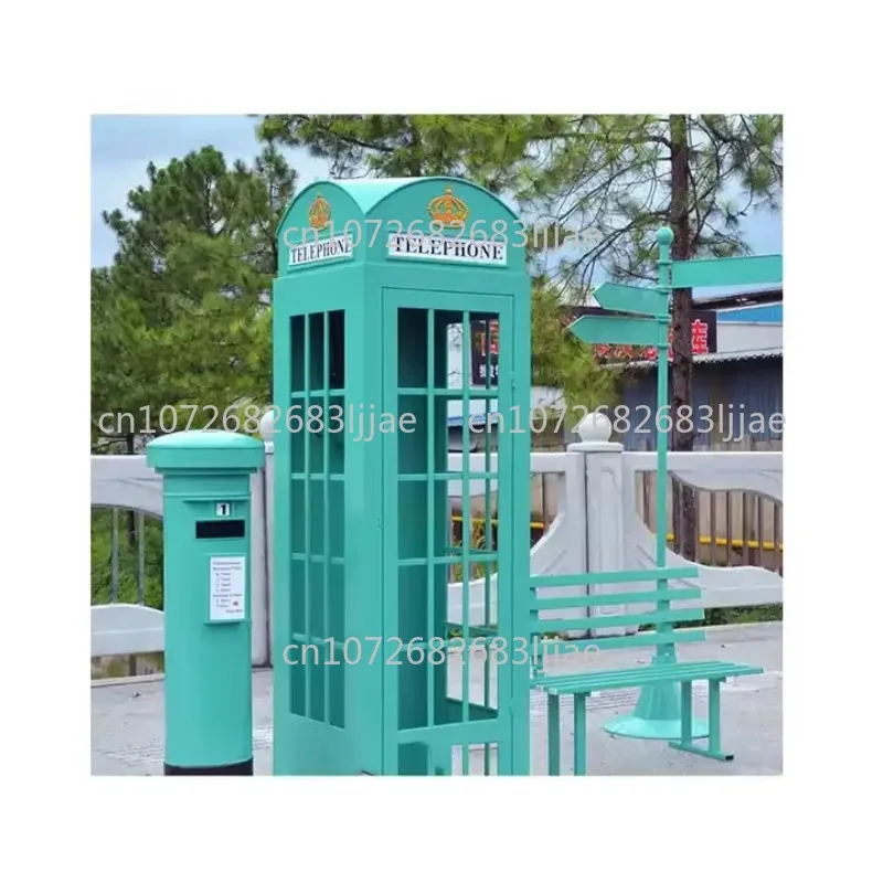 Design Metal Telephone Booth for Park Photography Studio Manicure Store Decor Iron London Phone Booth Model Casting